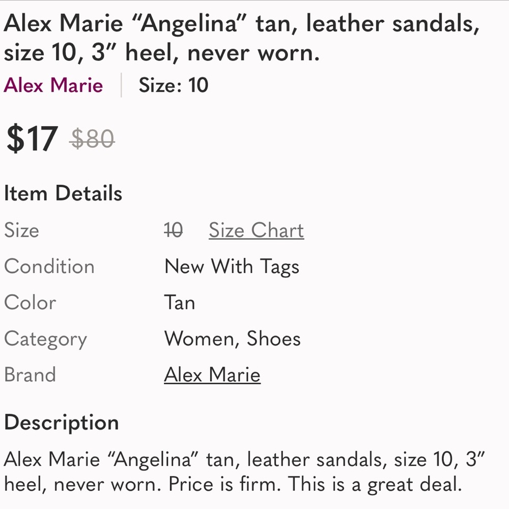 New, Alex Marie Tan Leather Sandals, Size 10 M - Picture 3 of 3